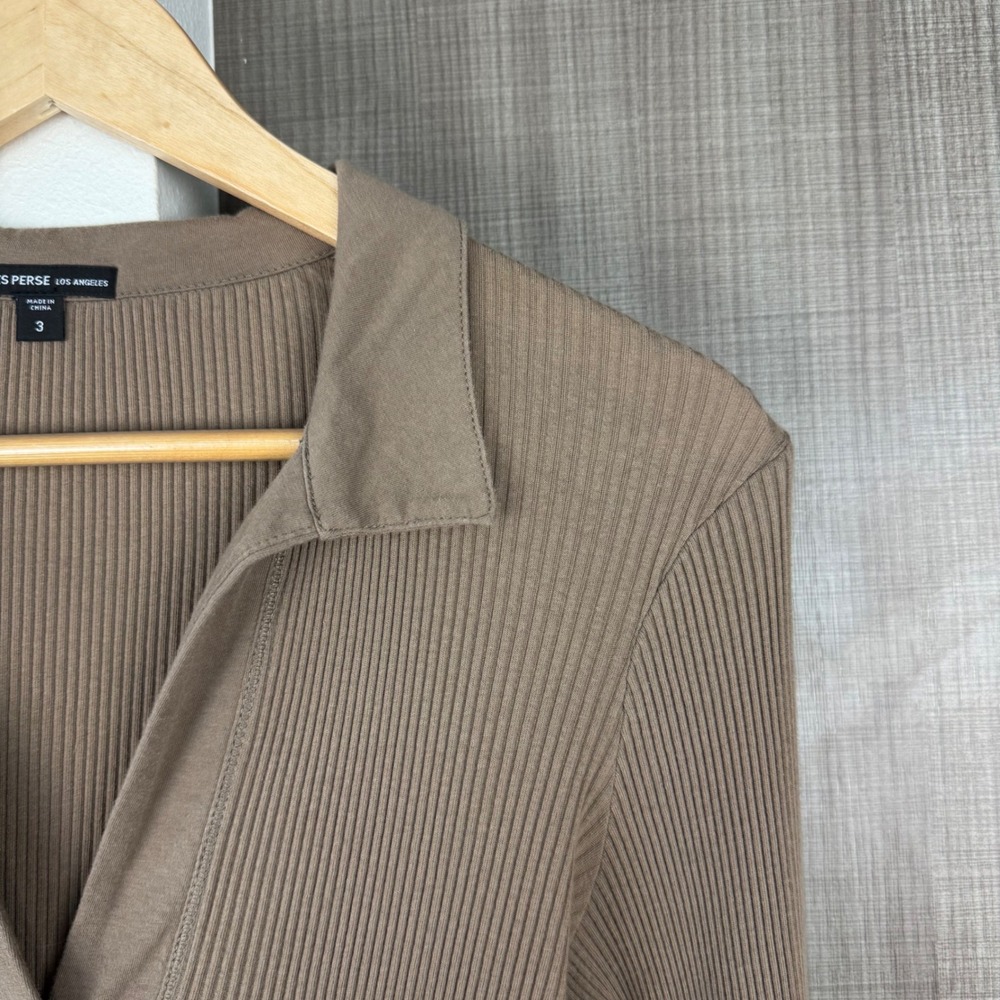 James‎ Perse Sable Brown Ribbed Polo Long Sleeve Top Split Neck Large - Picture 6 of 13